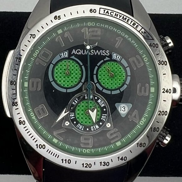 AquaSwiss Chronograph Green Black Mens Watch Working - Picture 6 of 12